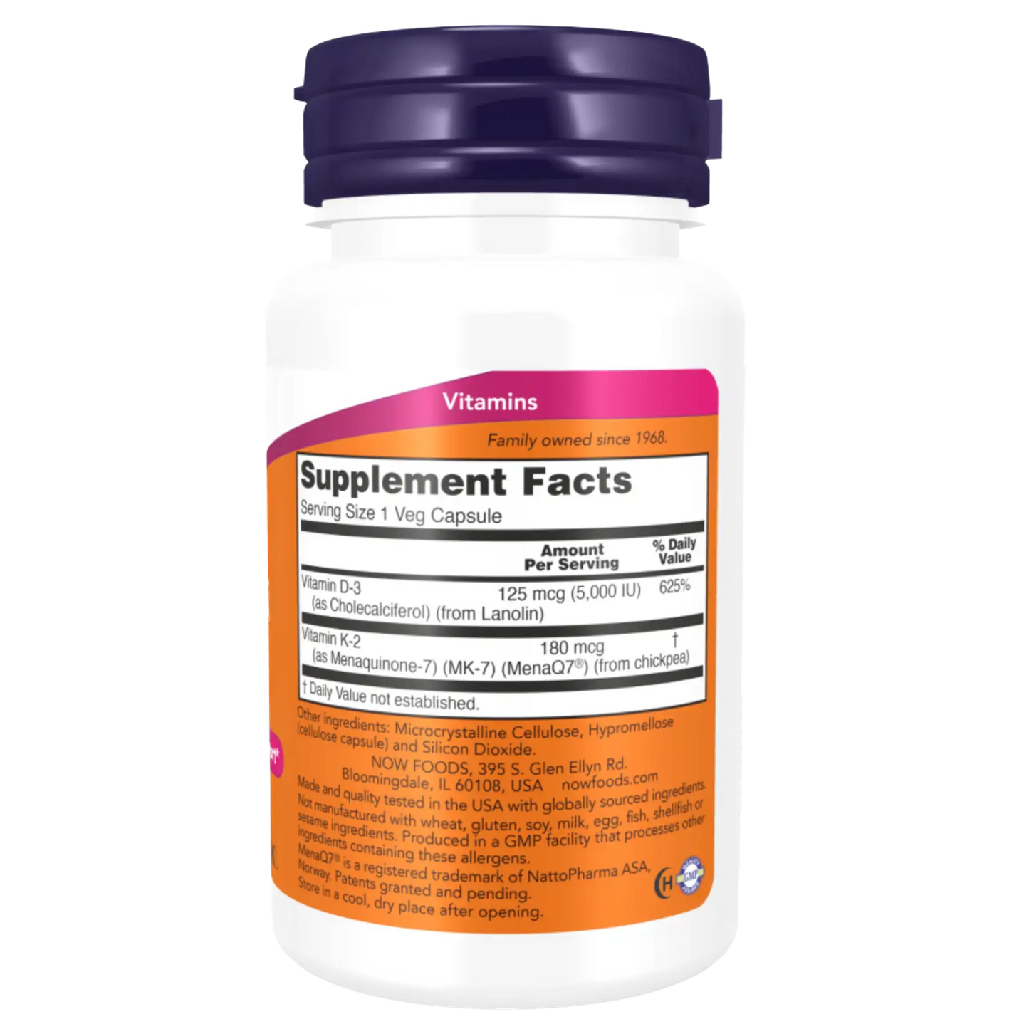 Vitamina D3 5000IU e K2 (MK-7) - Mega D-3 & MK-7 da Now Foods