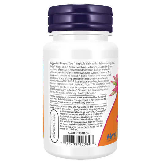 Vitamina D3 5000IU e K2 (MK-7) - Mega D-3 & MK-7 da Now Foods