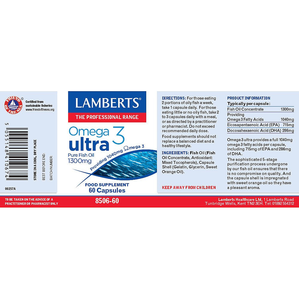 Ómega 3 - Omega 3 Ultra 1300mg, EPA 715mg/DHA 286mg da Lamberts (60 Cápsulas)