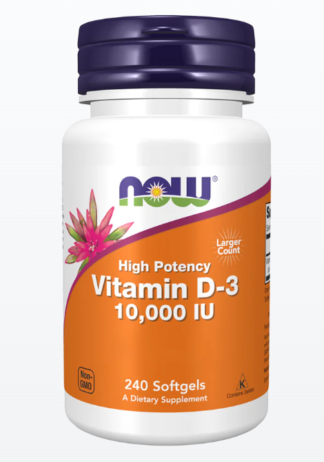 Vitamina D3 10000IU - Vitamin D3 10,000 IU da Now Foods (240 cápsulas moles)