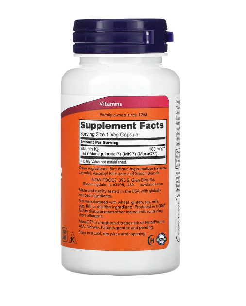 Vitamina K2 (MK7) - MK-7 Vitamin K-2 100 mcg da Now Foods (120 cápsulas)