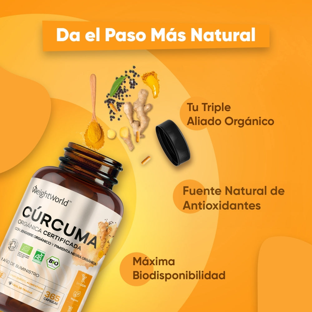 Cúrcuma Orgânica com Pimenta Preta Orgânica e Gengibre Orgânico 505mg da WeightWorld (365 Cápsulas)