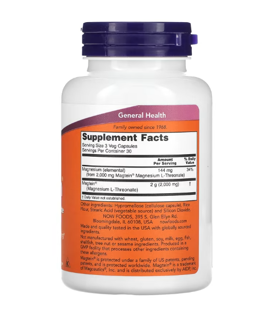 Mineral L-Treonato de Magnésio - Magtein da Now Foods ( 90 cápsulas vegetais)