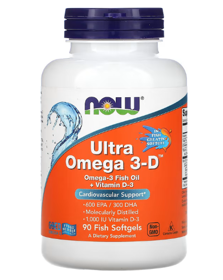 Ómega-3 e Vitamina D3 - Ultra Omega 3-D 1200mg, EPA 600mg/DHA 300mg da Now Foods (90 cápsulas moles)