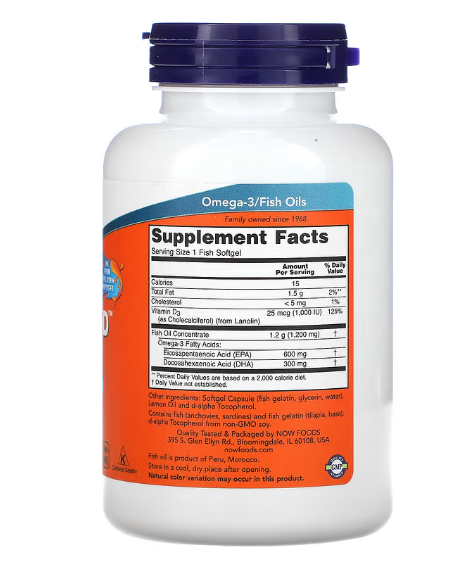 Ómega-3 e Vitamina D3 - Ultra Omega 3-D 1200mg, EPA 600mg/DHA 300mg da Now Foods (90 cápsulas moles)