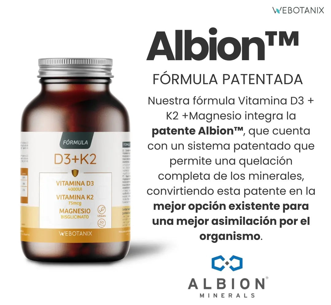 Vitamina D3 e K2 + Magnésio Bisglicinato da WebBotanix (60 cápsulas)