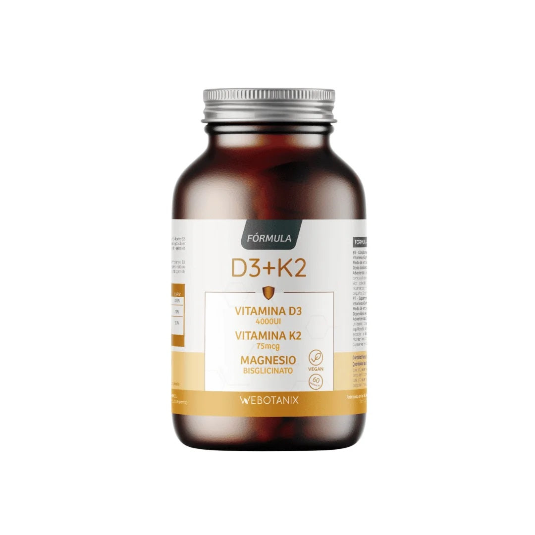 Vitamina D3 e K2 + Magnésio Bisglicinato da WebBotanix (60 cápsulas)