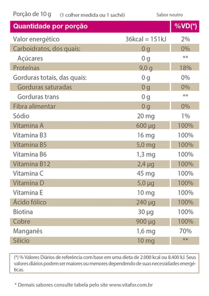 Colagénio Hidrolisado 9,0g - Colagentek sabor Neutro da Vitafor (Pote 300g)