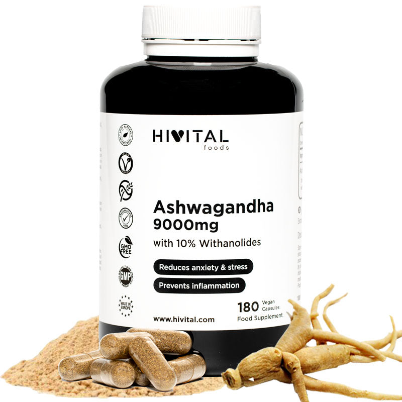 Ashwagandha 9000 mg da Hivital (180 cápsulas veganas)