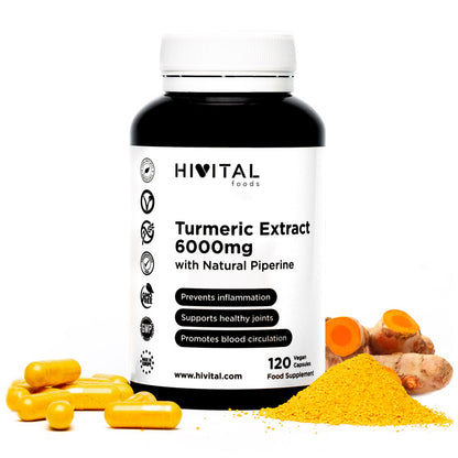 Cúrcuma - Turmeric Extract 6000mg da Hivital (120 cápsulas veganas)