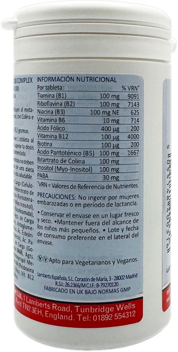 Vitaminas do complexo B - Vitamin B-100 Complex da Lamberts (60 comprimidos)