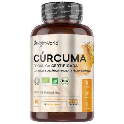 Cúrcuma Orgânica com Pimenta Preta Orgânica e Gengibre Orgânico 505mg da WeightWorld (365 Cápsulas)