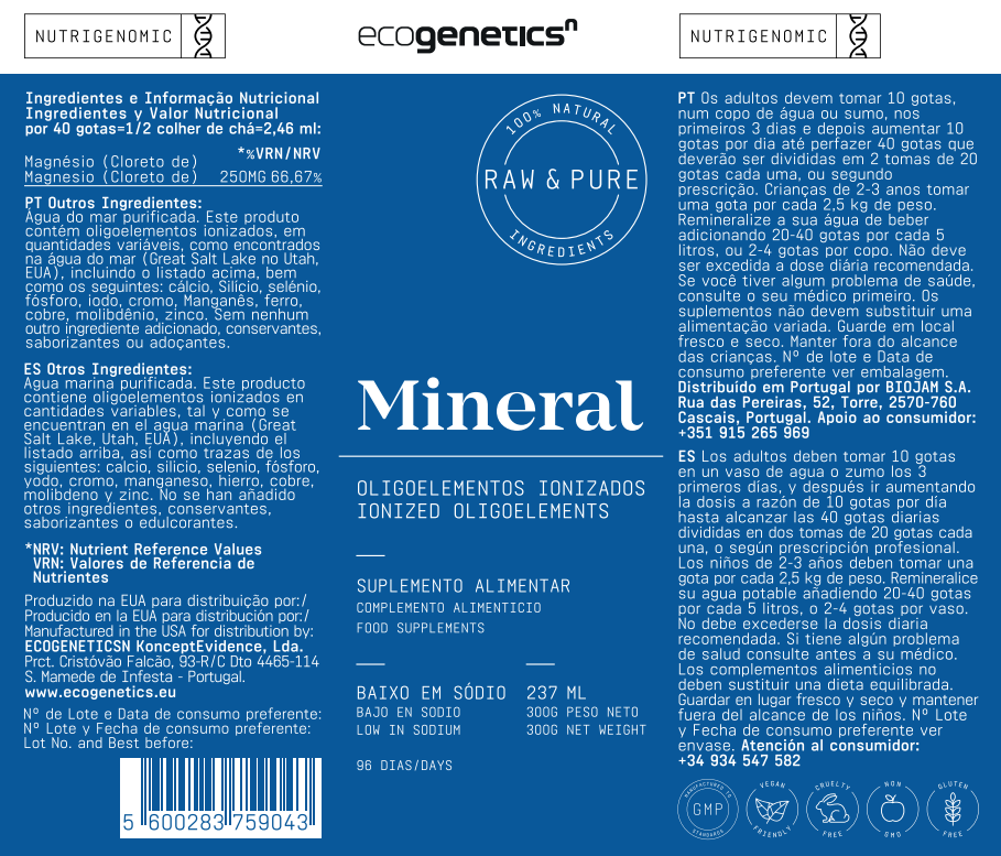 Multiminerais - Água do mar purificada - Mineral da Ecogenetis (118 ml)