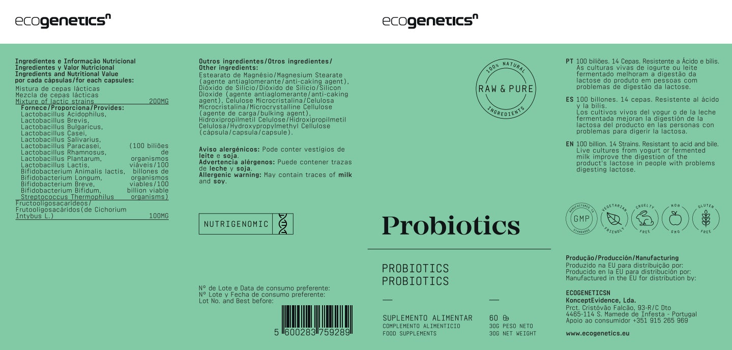 Probiótico 100 biliões com 14 cepas - Probiotics da EcogeneticsN (60 cápsulas)