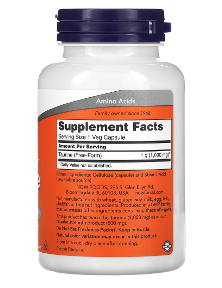 Taurina - Taurine Double Strength 1000 mg da NOW Foods (100 cápsulas vegetais))